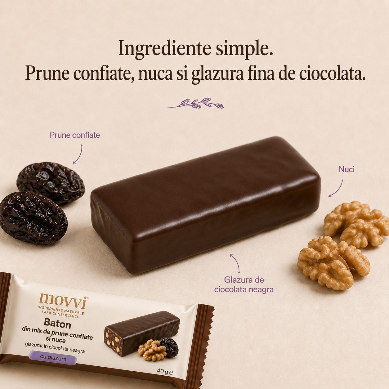 movvi baton cu glazura de ciocolata neagra din prune confiate si nuci - imagine 4