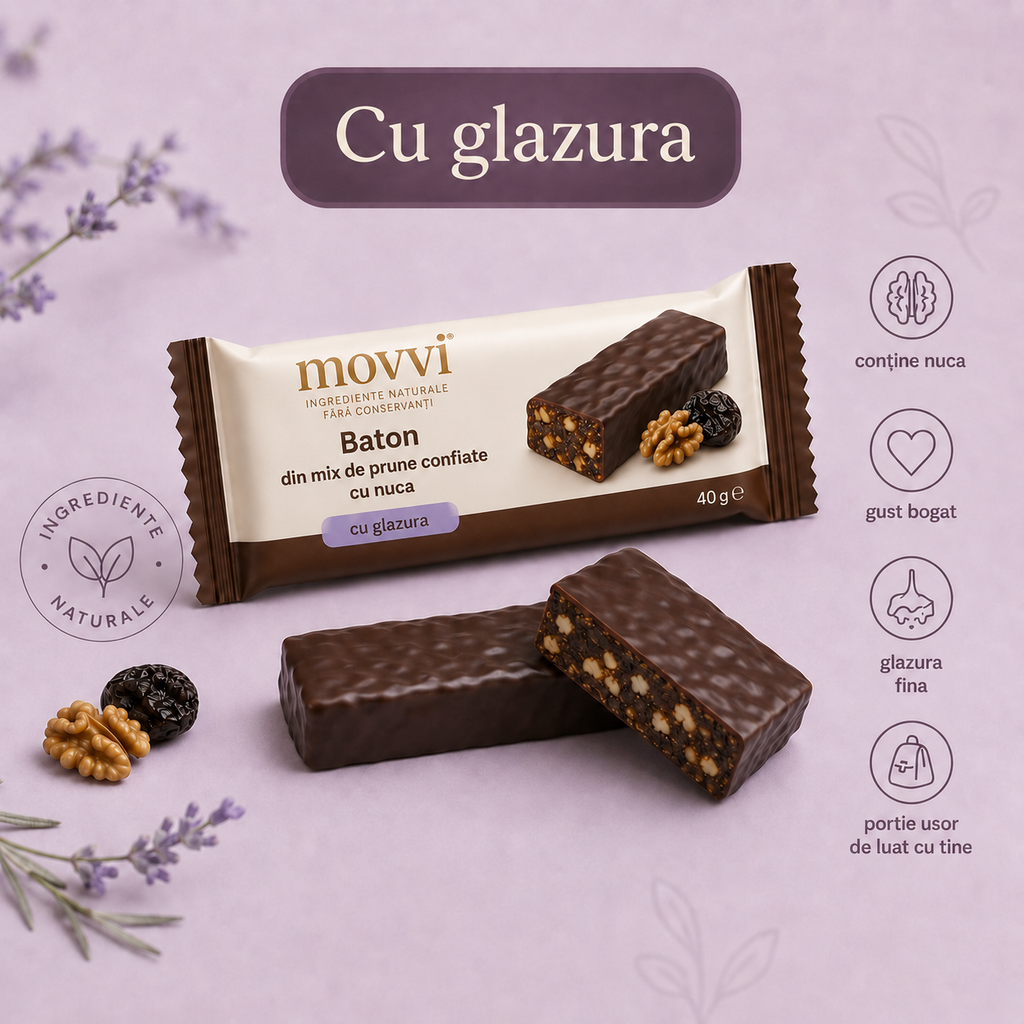 movvi baton cu glazura de ciocolata neagra din prune confiate si nuci - imagine 6