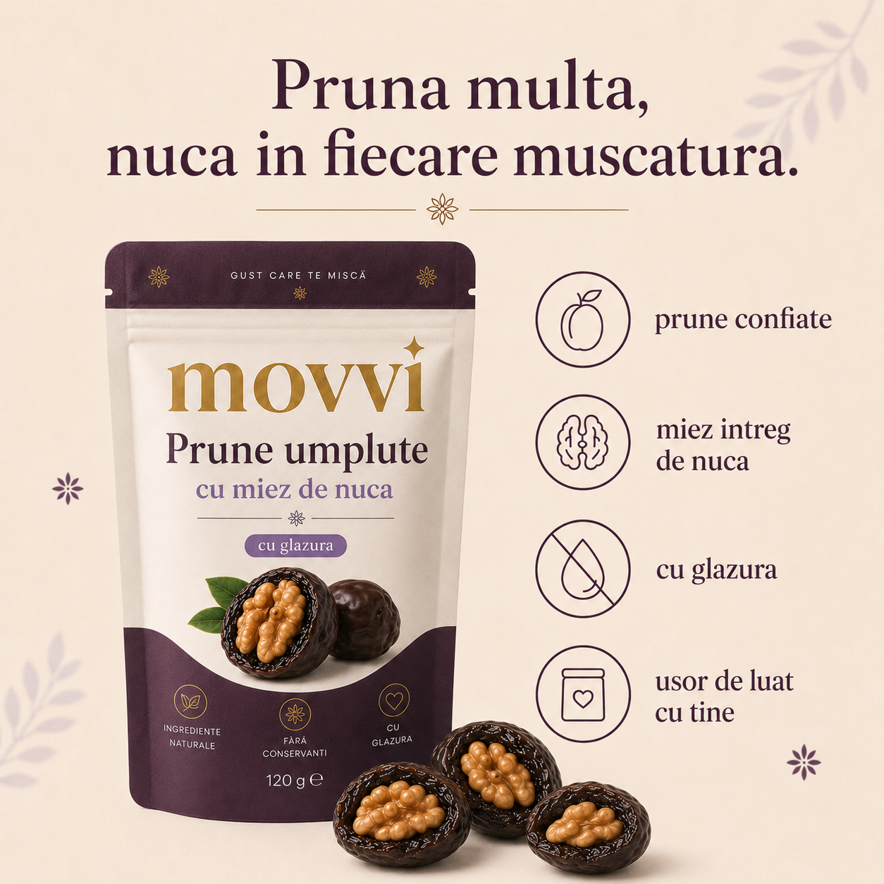 movvi prune umplute cu nuca si glazura de ciocolata neagra - imagine 3