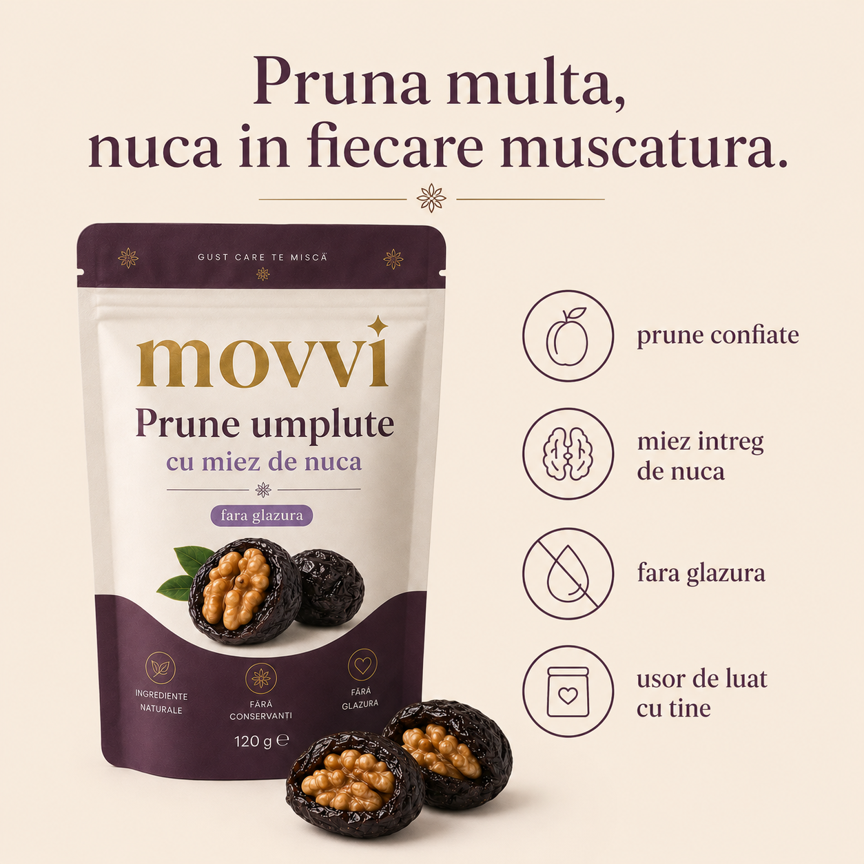 movvi prune umplute fara glazura cu miez de nuca - imagine 3
